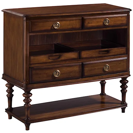 Four-Drawer Serving Table with Two Removable Trays & Traditional Turned Legs